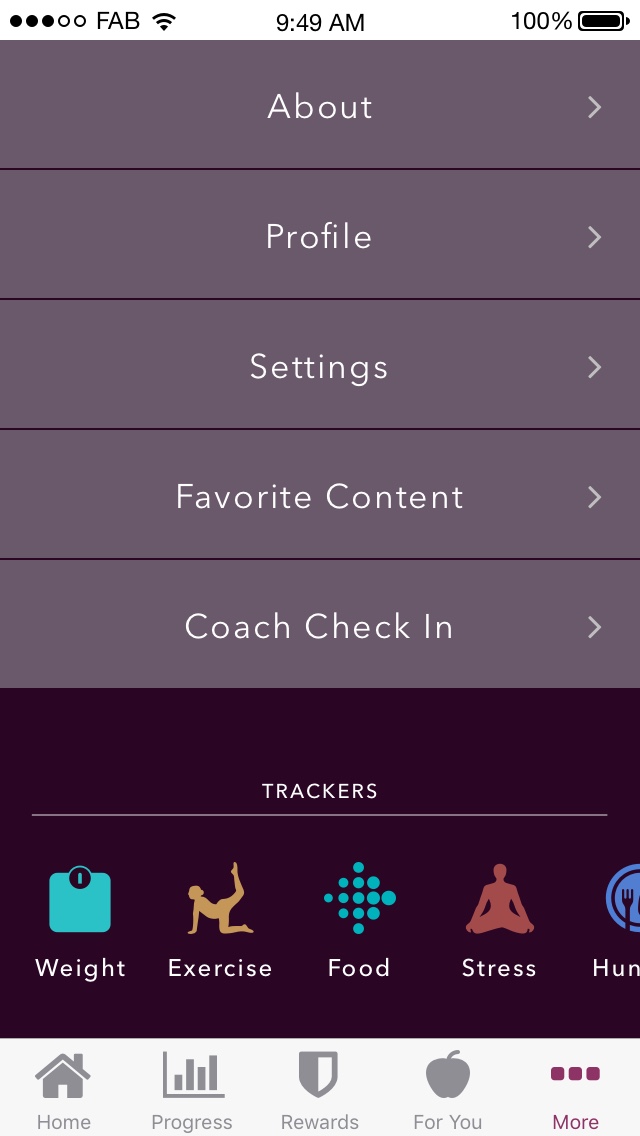 FAB More screen with tracker icons